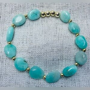 Amazonite natural,oval gemstone,gold beads bracelet,calming.7.5”.Perfect Gift
